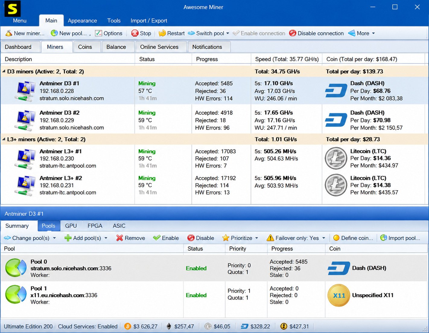 Awesome Miner free version setup screen
