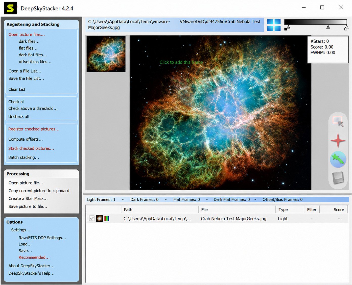 DeepSkyStacker installed on a PC