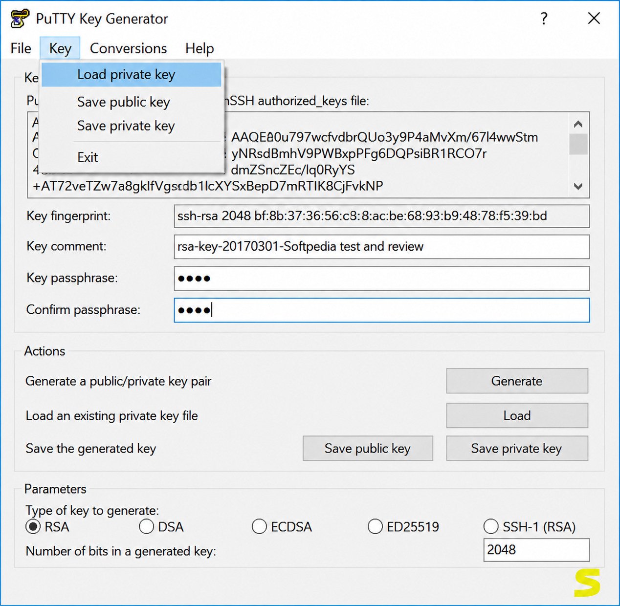 PuTTY Key Generator free download interface on Windows