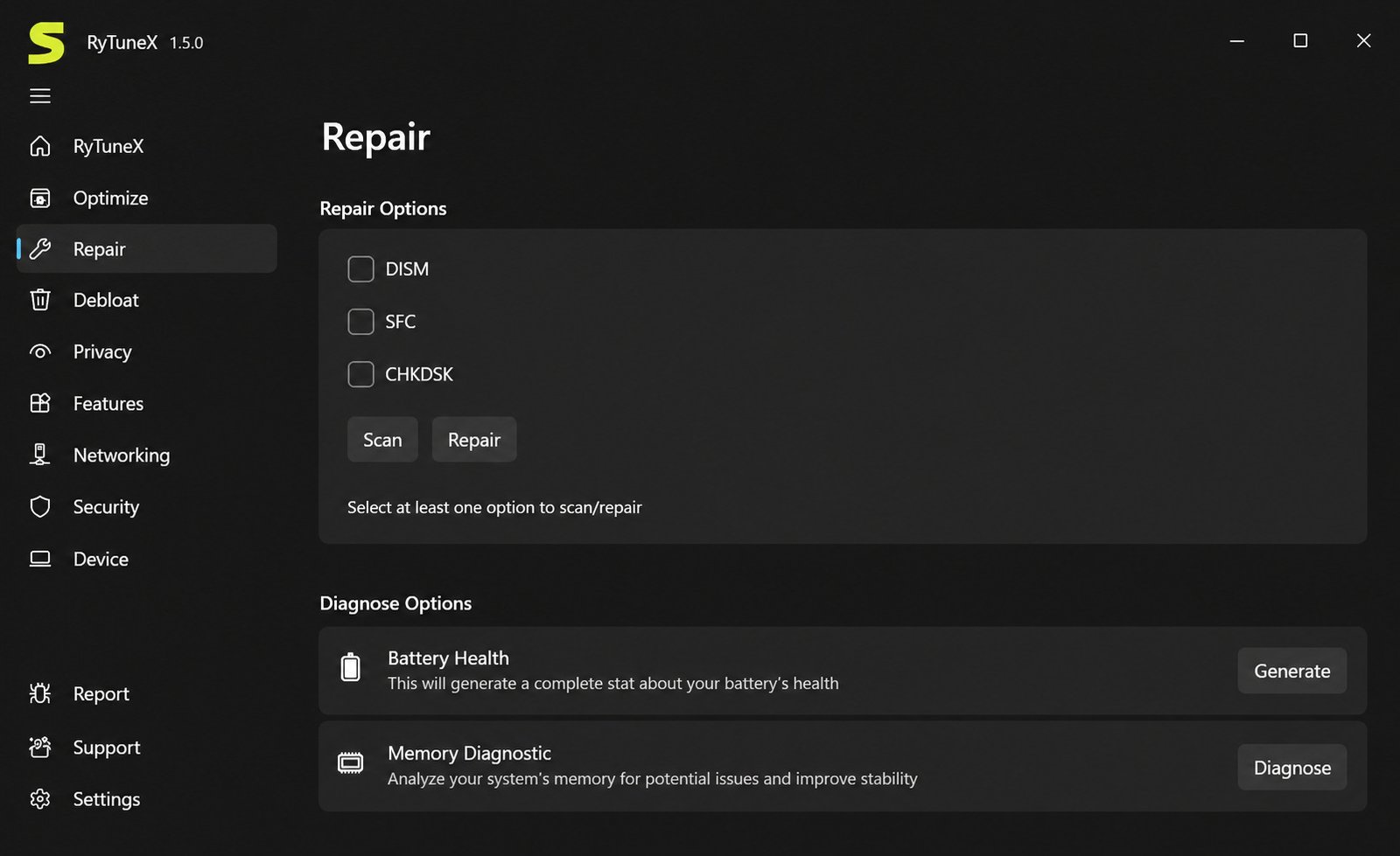 RyTuneX debloater interface showing selectable list of pre-installed Windows apps