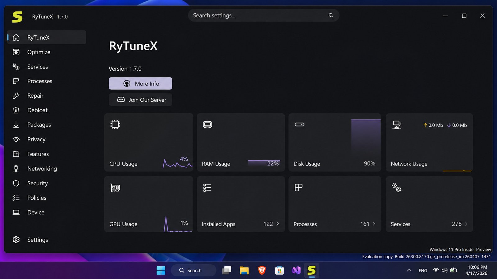 RyTuneX download page for Windows 10 and Windows 11