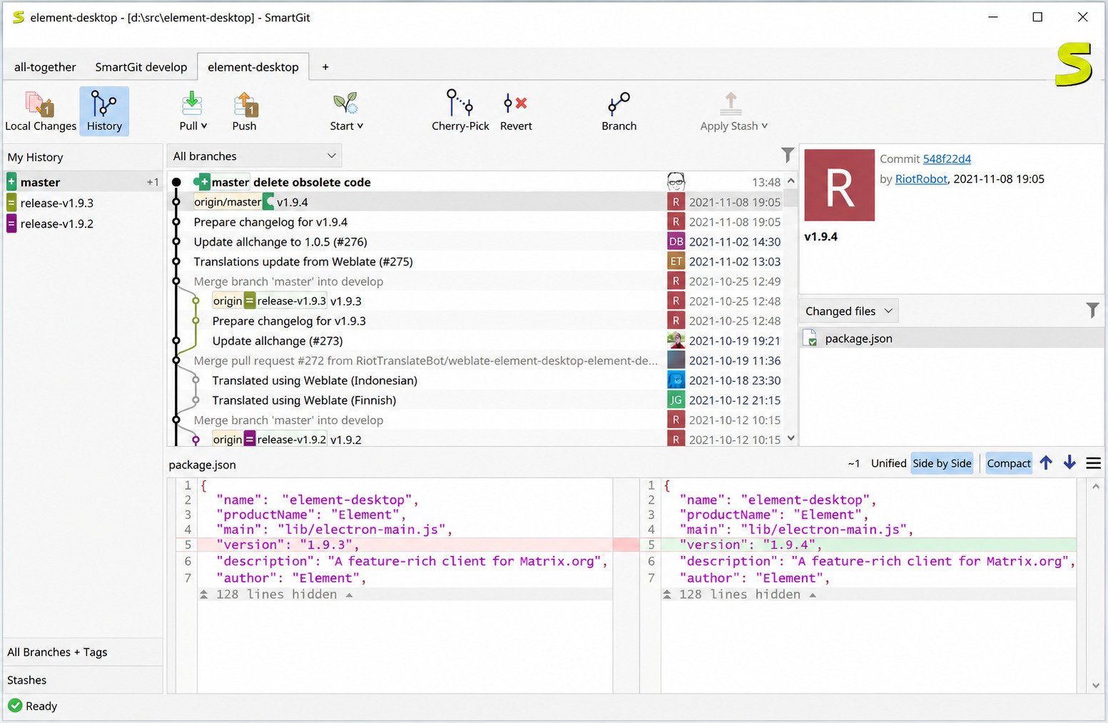 SmartGit interface and setup