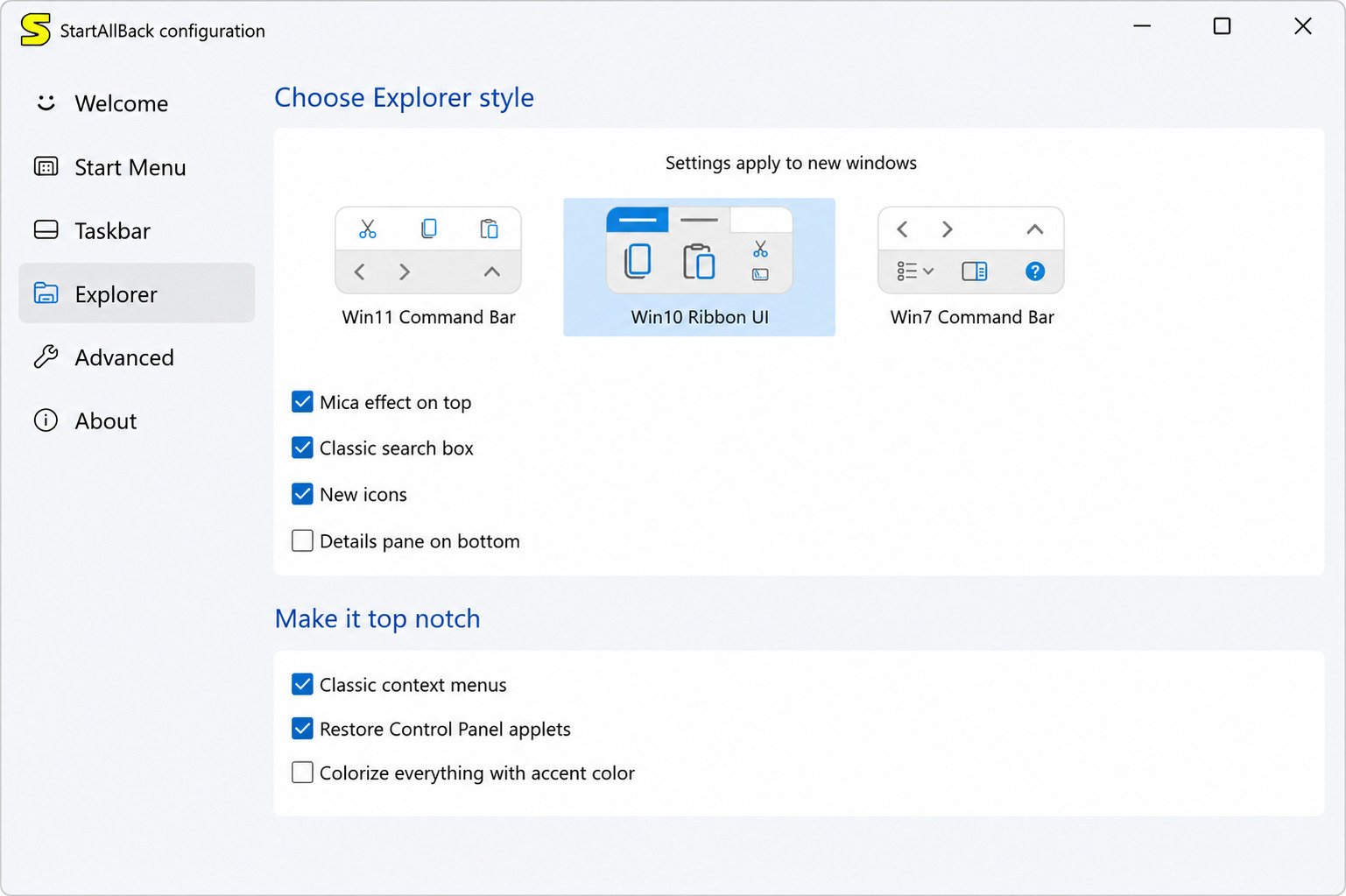 StartAllBack free trial download screen