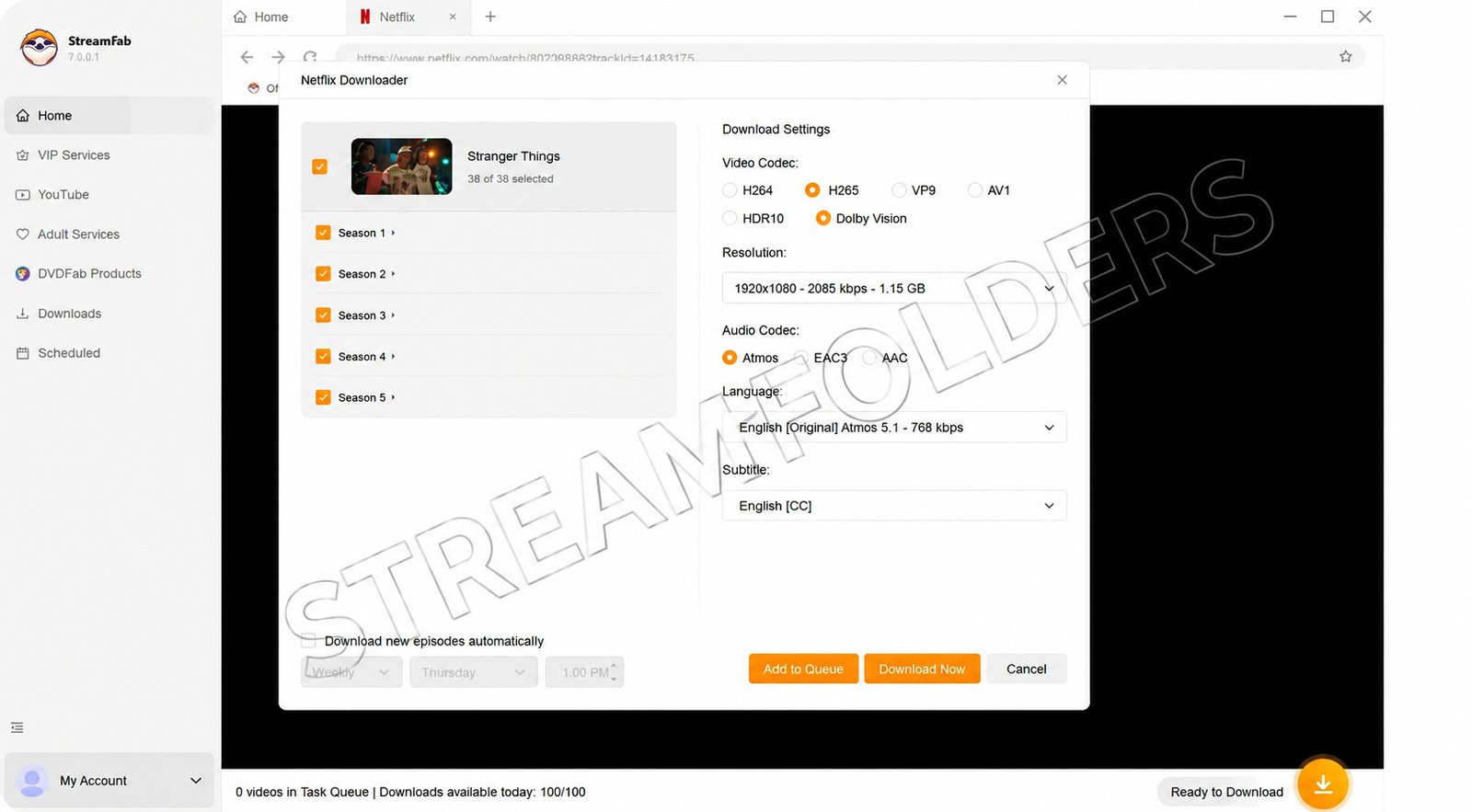 StreamFab download interface screenshot
