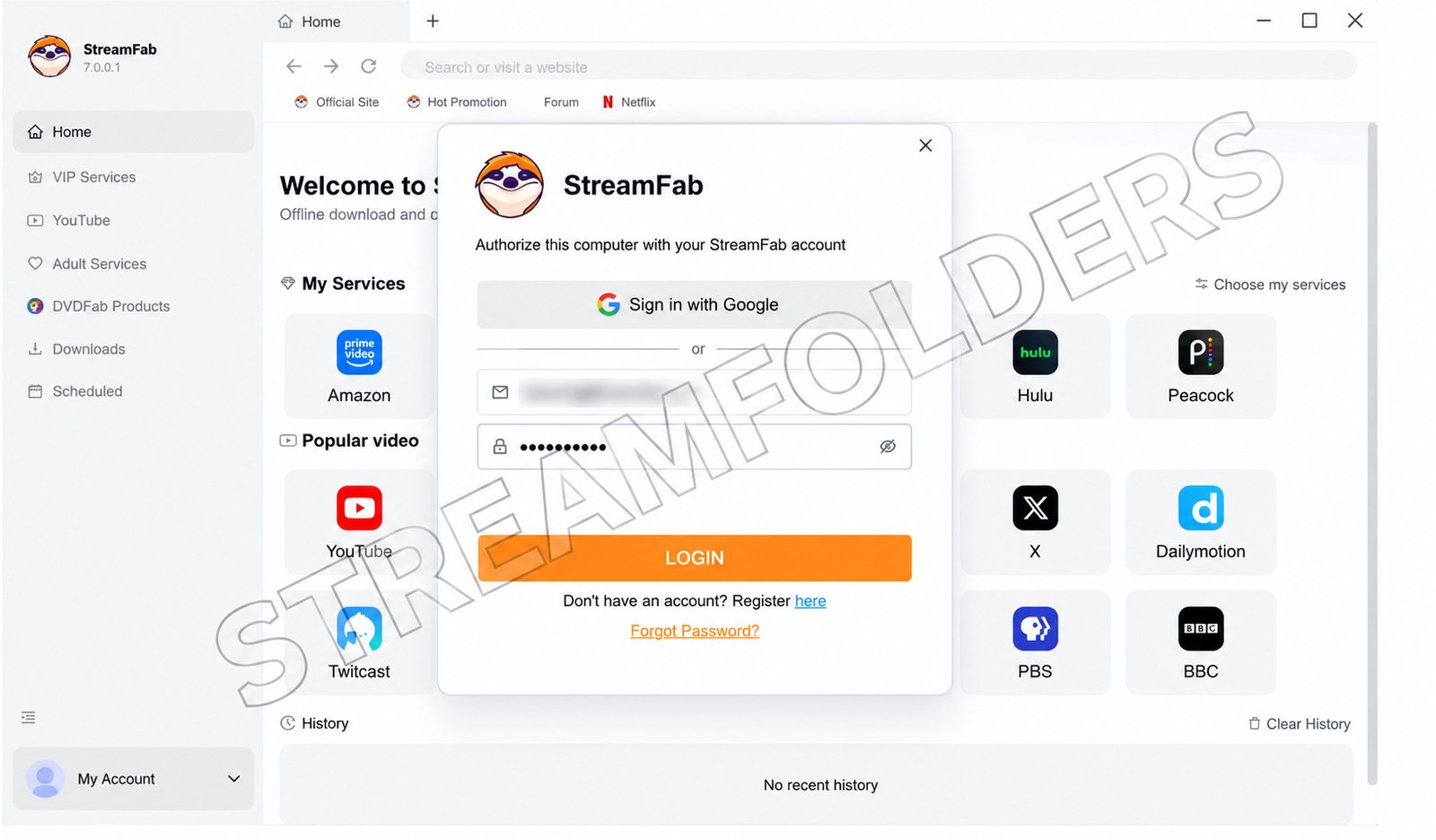 StreamFab downloader dashboard showing available modules