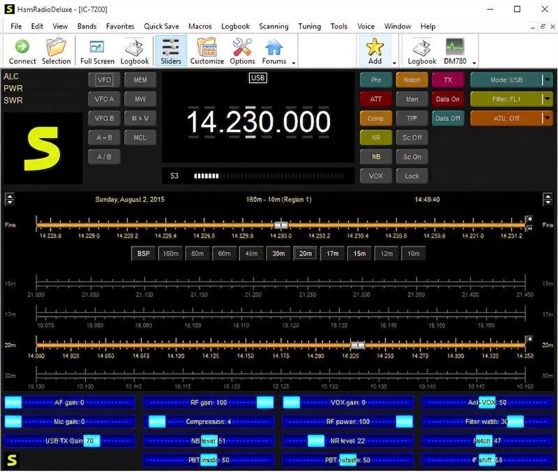 Ham Radio Deluxe running on a PC
