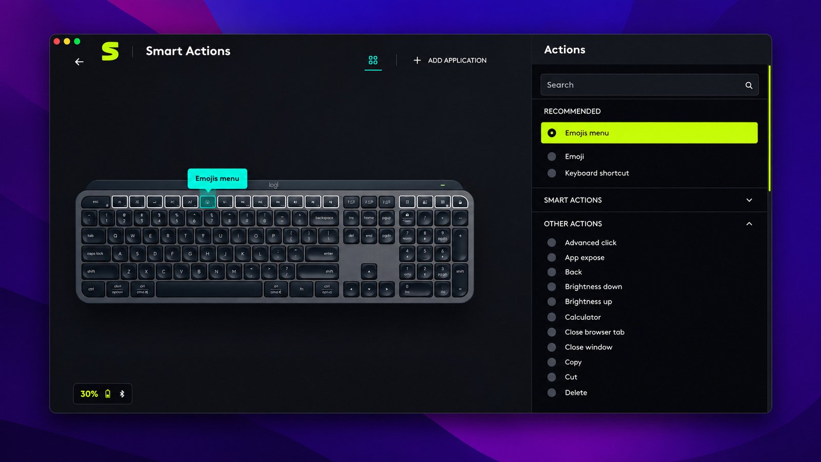 Logitech G HUB gaming device dashboard