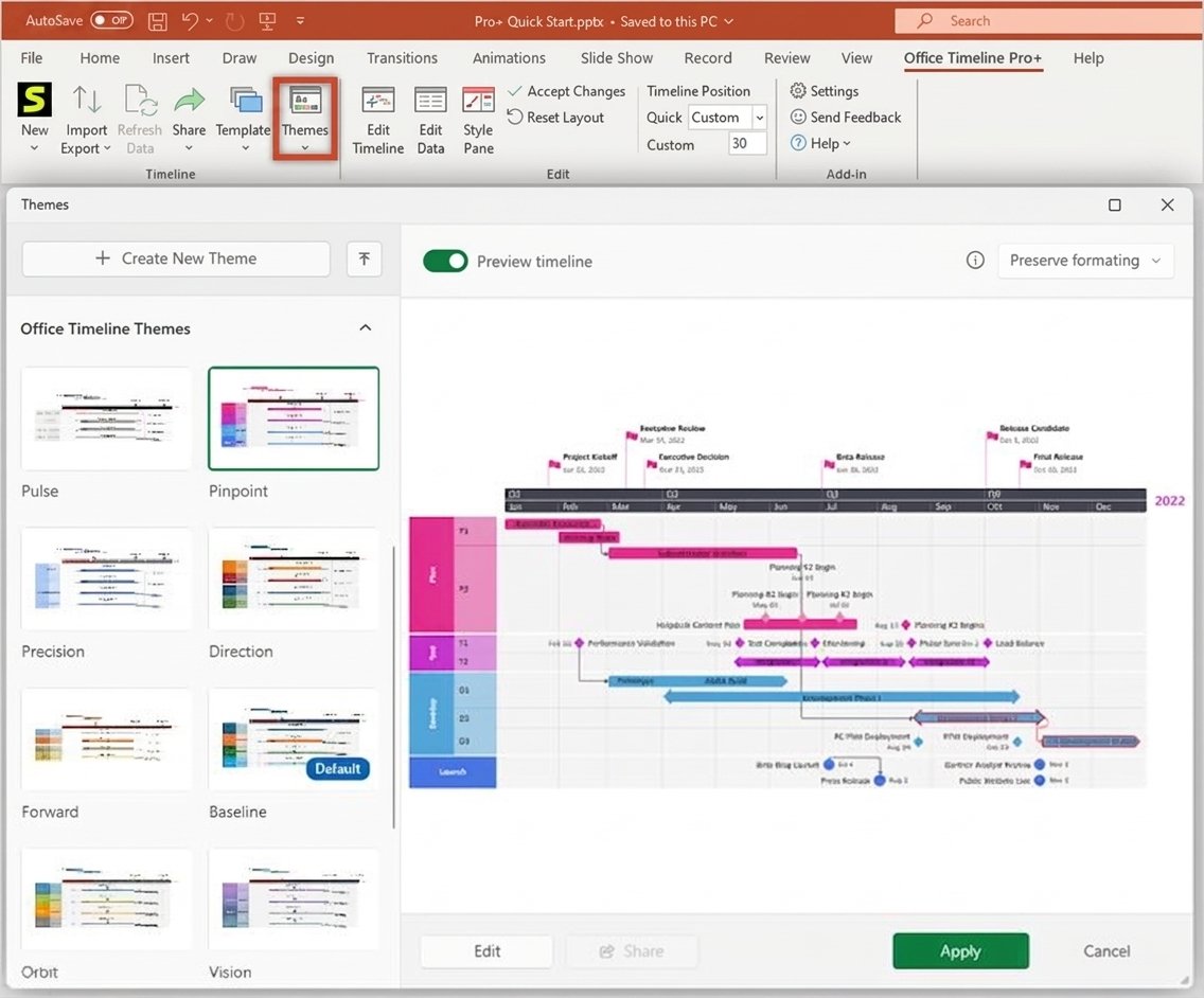 Office Timeline download overview screen
