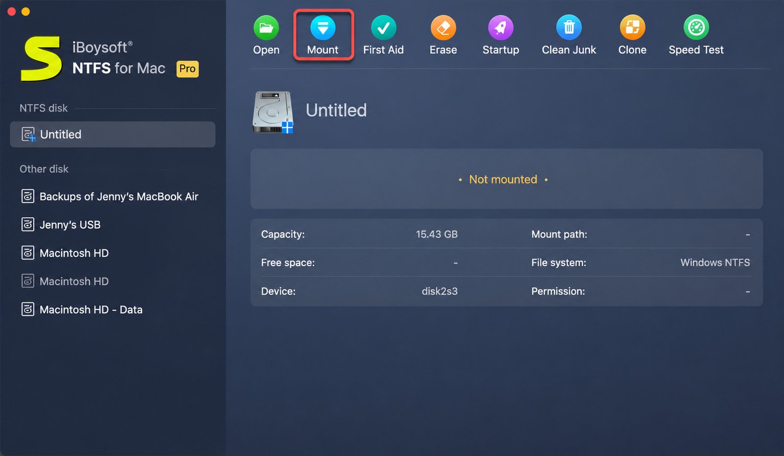 iBoysoft NTFS for Mac running on a PC-formatted drive